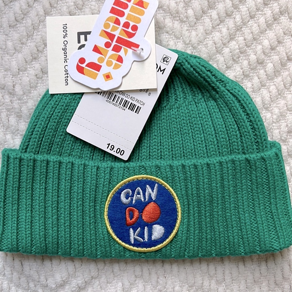 NWT Nordstrom Kids 12/24 month green Can Do Kid beanie hat 100% organic cotton